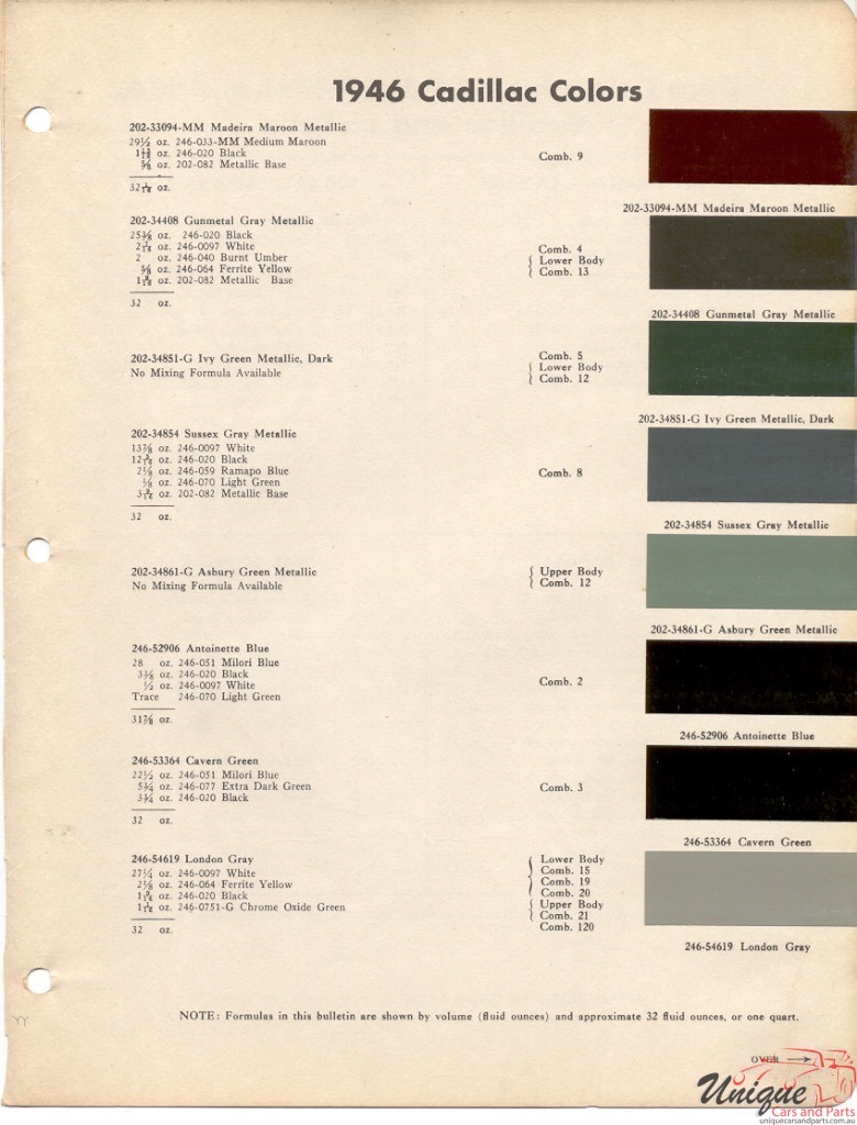 1946 Cadillac Paint Charts DuPont 2